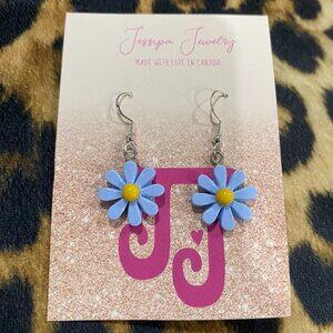 Blue Flower Silver Earrings